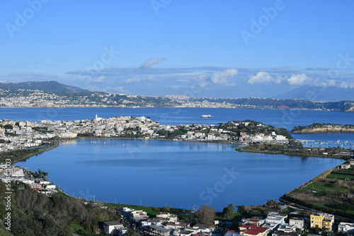Canvas Print View of the coast and gulf north of the city of Naples, Italy.