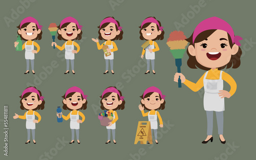 Set of cleaner with different poses