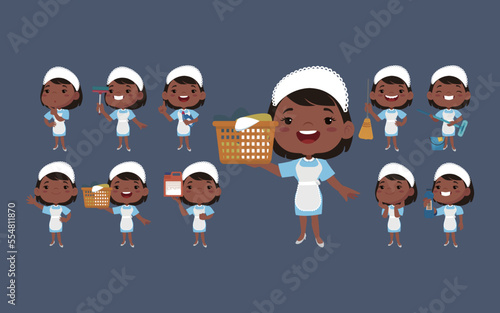 Set of cleaner with different poses