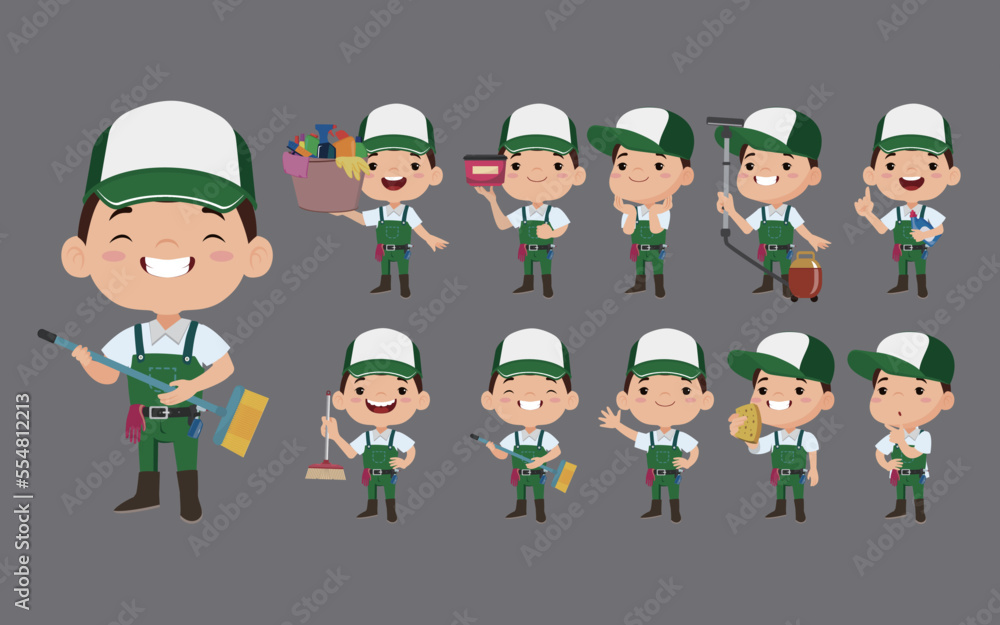 Set of cleaner with different poses Set of cleaner with different poses