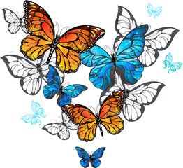 Fototapete Schmetterlinge im Grunge Morpho und Monarchfalter Schmetterlinge  © Nelli Valova