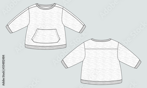 Fleece fabric long sleeve  sweatshirt technical fashion flat Vector illustration template for children.