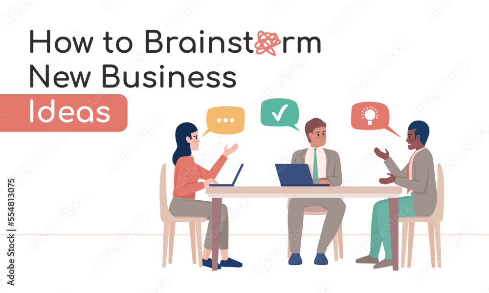 How to brainstorm new business ideas flat vector banner template. Corporate development poster, leaflet printable color designs. Editable flyer page with text space. Comfortaa Bold font used How to brainstorm new business ideas flat vector banner template. Corporate development poster, leaflet printable color designs. Editable flyer page with text space. Comfortaa Bold font used