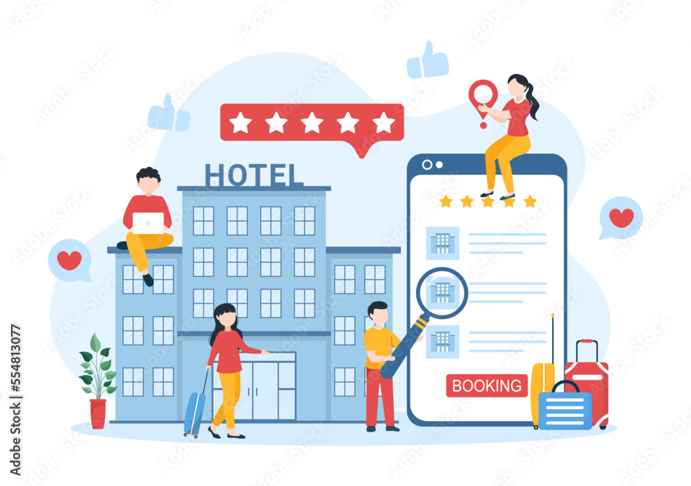 Hotel Review with Rating Service, User Satisfaction to Rated Customer, Product or Experience in Flat Cartoon Hand Drawn Templates Illustration