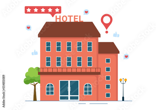 Hotel Review with Rating Service, User Satisfaction to Rated Customer, Product or Experience in Flat Cartoon Hand Drawn Templates Illustration