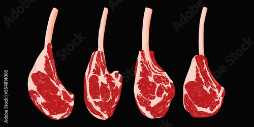steak tomahawk poster with steak silhouette, tomahawk text, steak. logo typography template for meat business - shop, market, restaurant or design - banner, sticker, menu vector illustration.