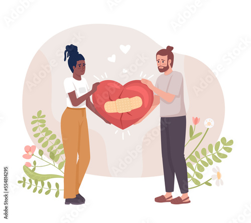 Couple fixing their relationship flat concept vector illustration. Make up after conflict. Editable 2D cartoon characters on white for web design. Creative idea for website, mobile, presentation