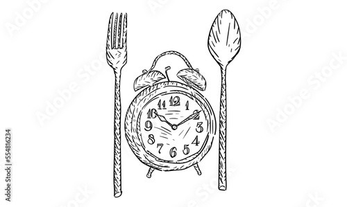 Vintage Meal Time Alarm Clock with Fork Spoon | Engraved Dining Schedule Icon
