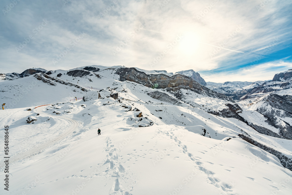 Panoramic view of snowy mountains in winter Panoramic view of snowy mountains in winter
