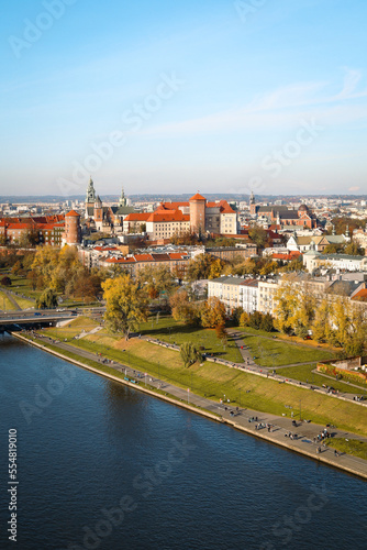Krakow panorama city view of Wawel Royal Castle