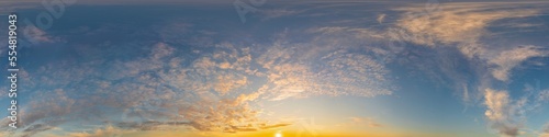 Dark blue sunset sky panorama with golden Cirrus clouds. Seamles © panophotograph