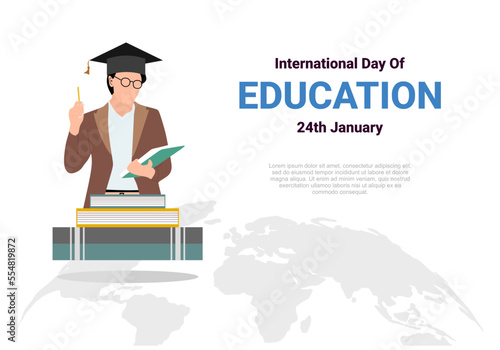 international day of education background celebrated on january 24th. Vector illustration literacy theme flat design.