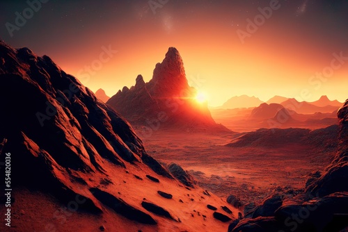 Sunset at Mars, stunning creative illustration. Generative art 