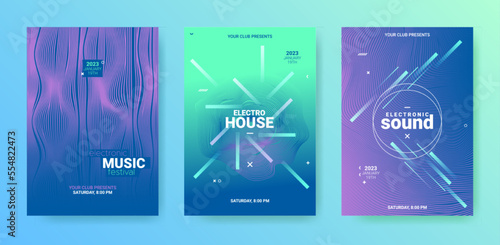 Vector Edm Poster. Techno Dance Music Cover. Electronic Sound Illustration. Abstract 3d Background. Edm Party Flyer Set. Minimal Festiv Banner. Gradient Wave Line. Geometric Edm Poster.