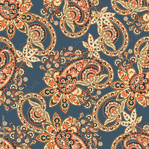 Paisley Floral oriental ethnic Pattern. Seamless Vector Ornament. Damask fabric patterns