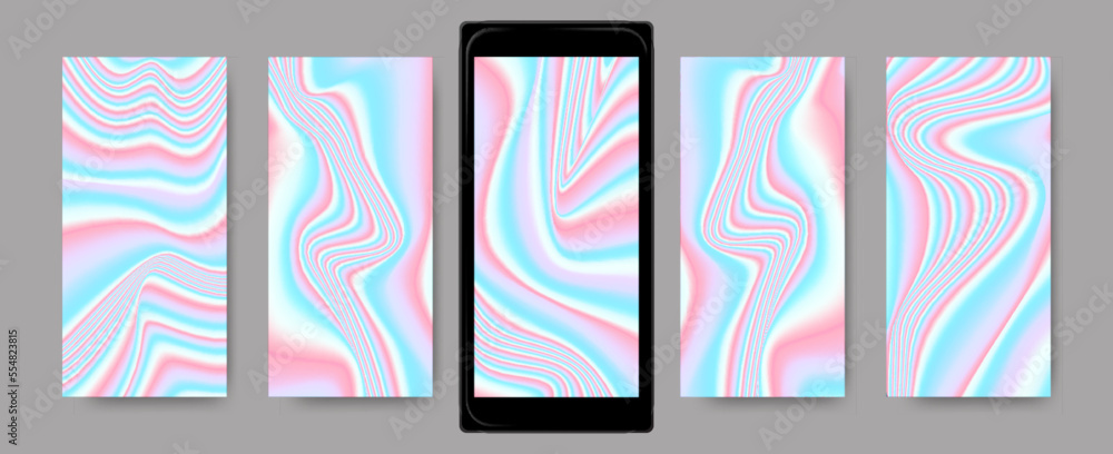 Multicolor Holographic Background. Abstract Gradient Templates for Mobile. Neon Fluid Textures. Holography Screensavers. Vector Wave Wallpaper. Mesh Vibrant Liquids. Bright Hologram Set.