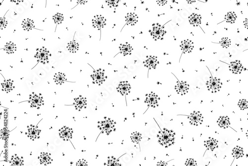 Hand draw bloomy dandelions and fluffy seeds decorative seamless pattern. Floral background endless texture