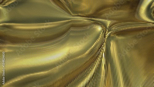 3D animation of a golden particles moving in a cloth-like manner