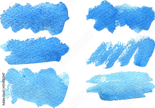 Set of vector blue brush strokes.Watercolor texture splatters. Grunge rectangle text boxes. Frames for text or quote.
