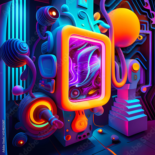 Modern Fantastic Illustration: A Dreamlike Scene of colorful Fantasy and detailed Glow