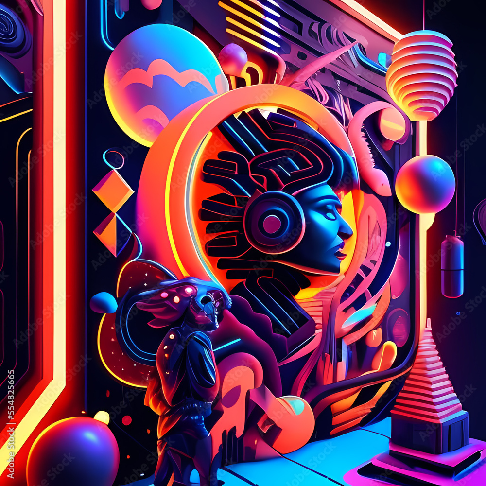 Modern Fantastic Illustration: A Dreamlike Scene of colorful Fantasy and detailed Glow