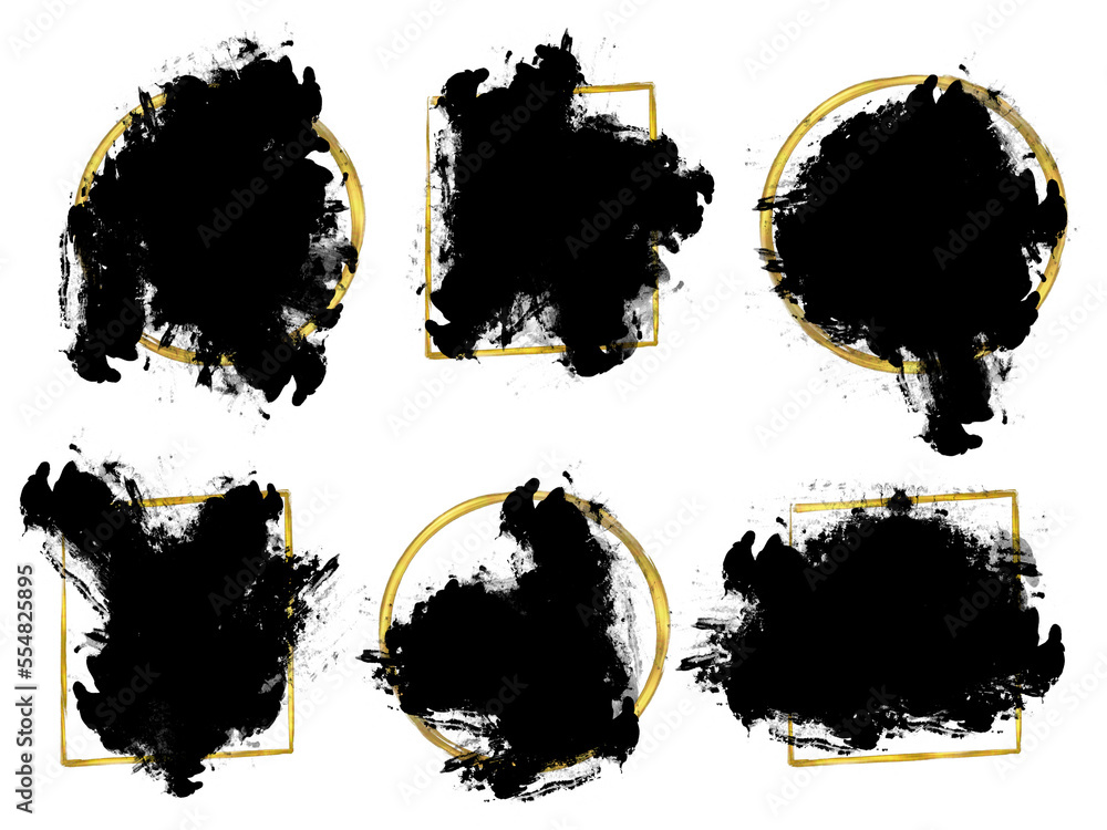 Set of abstract black brush stroke smudges, isolated object illustration with transparent background, random splash of black paint, masking shapes for manipulation purposes Set of abstract black brush stroke smudges, isolated object illustration with transparent background, random splash of black paint, masking shapes for manipulation purposes