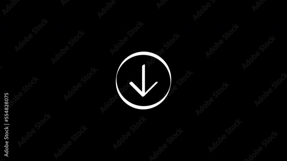 down arrow in circle hand drawn animation.white animation isolated on black background. down arrow in circle hand drawn animation.white animation isolated on black background.
