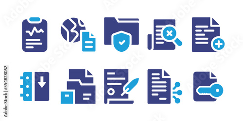 Documentation icon set. Vector illustration. Containing document, new document, smart contract, encryption