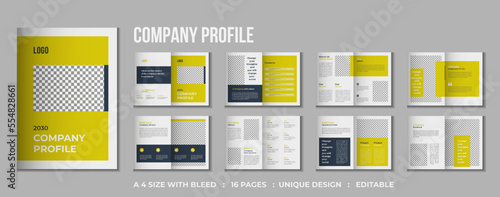 16 pages Corporate company profile bifold brochure template design