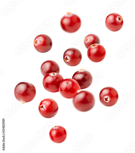 levitating cranberries on a white isolated background photo