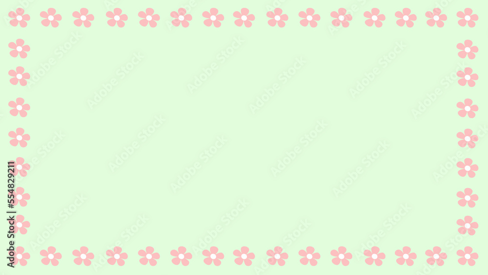 cute frame with pink flowers on the light green background