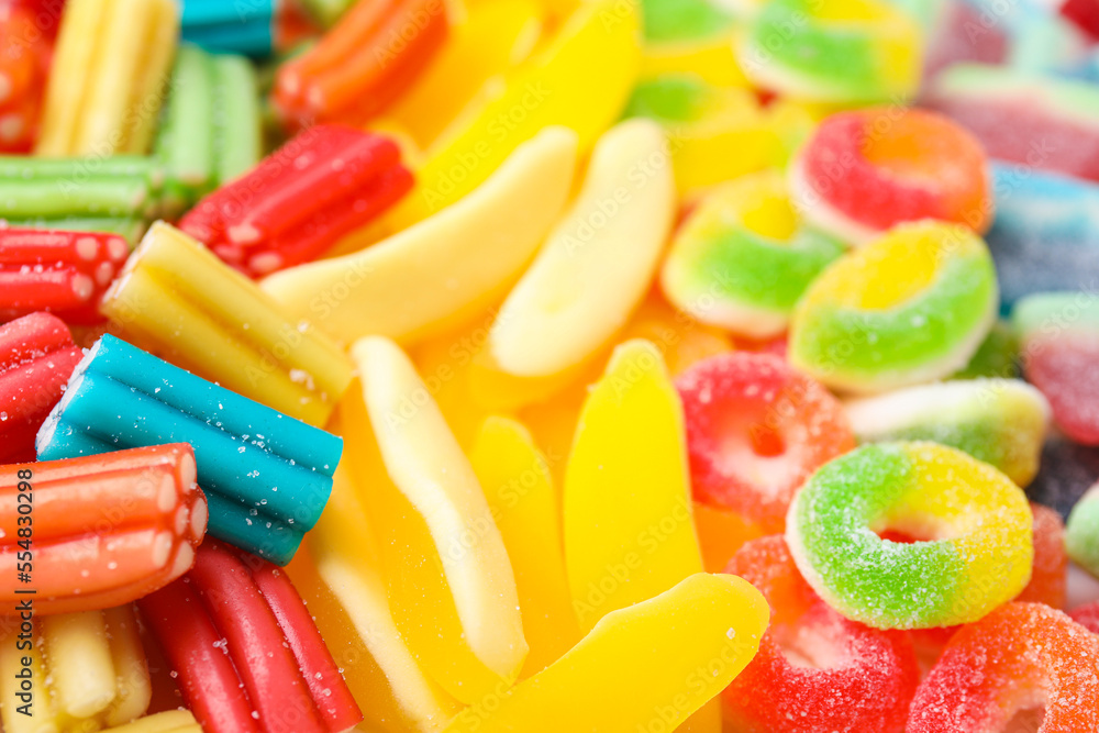 Tasty colorful jelly candies as background, closeup view Tasty colorful jelly candies as background, closeup view