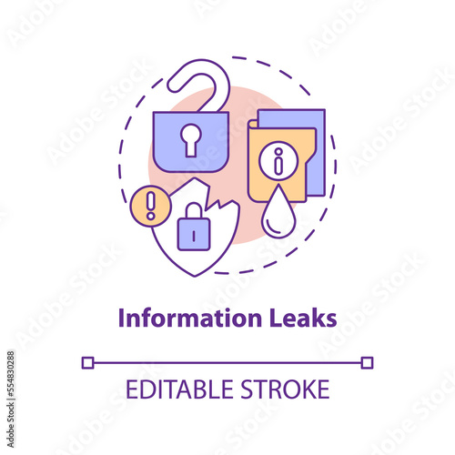 Information leaks concept icon. Outstaffing drawback abstract idea thin line illustration. Poor confidential data security. Isolated outline drawing. Editable stroke. Arial, Myriad Pro-Bold fonts used