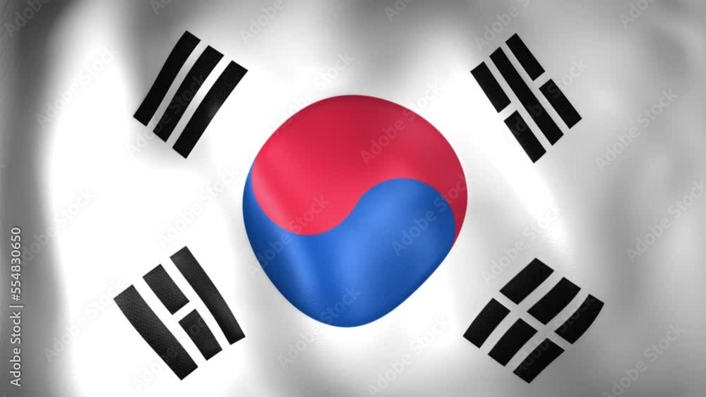 Animation of South Korean flag. 4K. Korean flag flying, Republic of Korea flag render animation Animation of South Korean flag. 4K. Korean flag flying, Republic of Korea flag render animation
