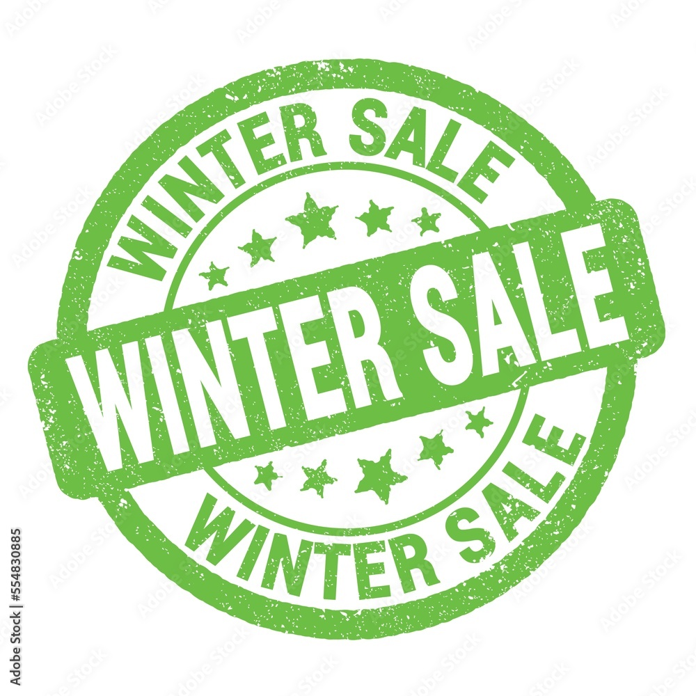 WINTER SALE text written on green round stamp sign. WINTER SALE text written on green round stamp sign.