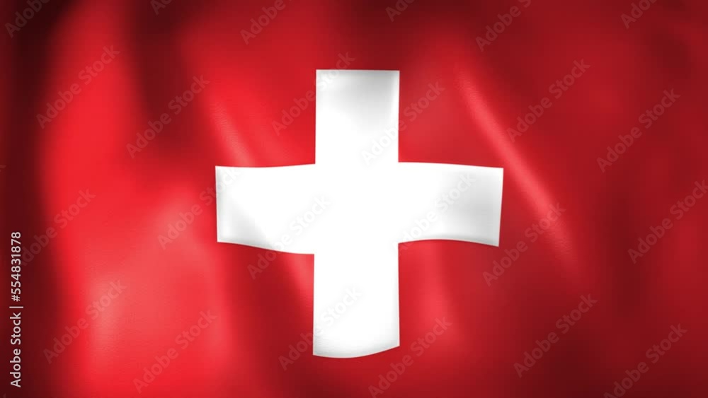 Animation of Swiss flag. 4K. Switzerland flag flying, Swiss Confederation flag render animation Animation of Swiss flag. 4K. Switzerland flag flying, Swiss Confederation flag render animation