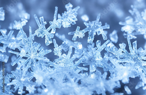 Icy elegance - Snowflakes close-up, crystal clear ice (macro photo)