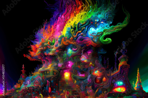 Fluorescent Dreamy Mystical colorful glowing fantasy world Imagination of start of mind  © A J