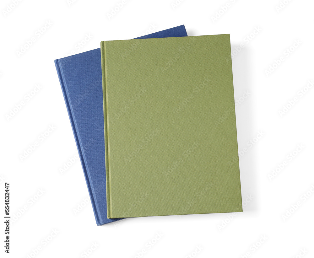 Hardcover books isolated on white, top view Hardcover books isolated on white, top view