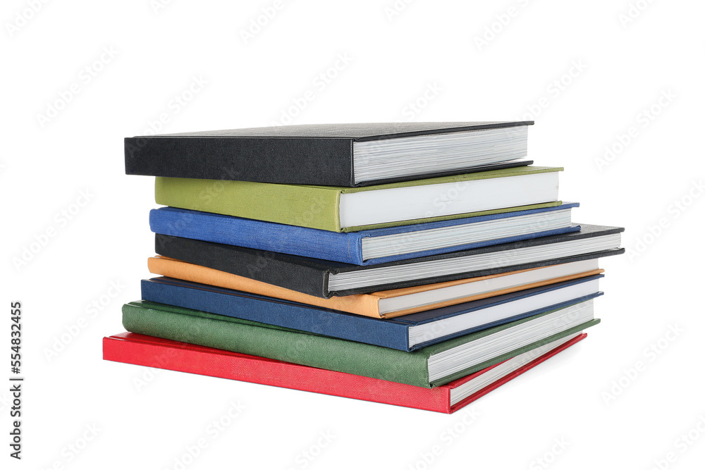 Stack of hardcover books on white background Stack of hardcover books on white background