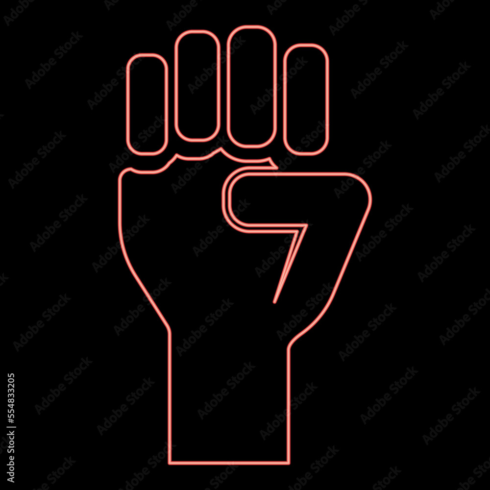 Neon fist up Concept of freedom fight revolution power protest red color vector illustration image flat style Neon fist up Concept of freedom fight revolution power protest red color vector illustration image flat style