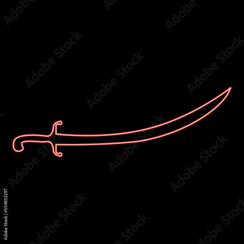 Neon turkish saber Scimitar Sabre of arabian persian Curved sword red color vector illustration image flat style