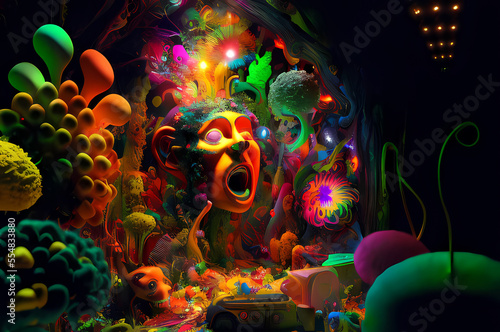 Fluorescent Dreamy Mystical colorful glowing fantasy world Imagination of start of mind 