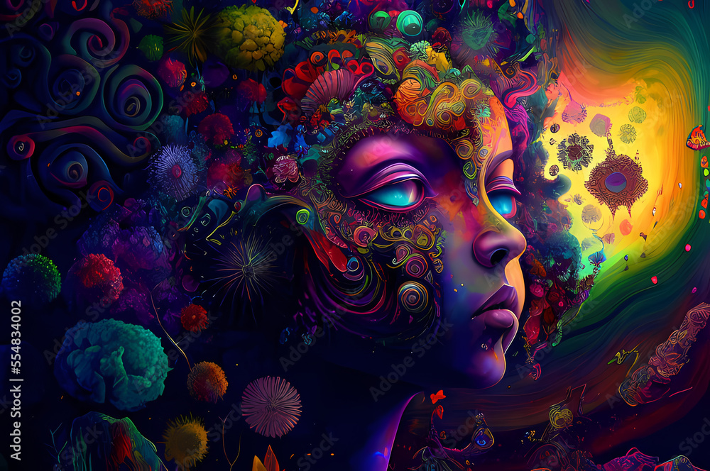 Fototapeta premium Fluorescent Dreamy Mystical colorful glowing fantasy world Imagination of start of mind 