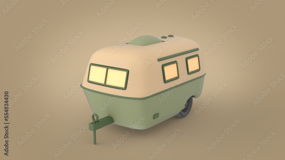 Green and creamy white cartoon style trailer for car camper van ...