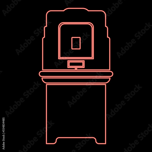 Neon electoral voting machine Electronic EVM Election equipment VVPAT red color vector illustration image flat style