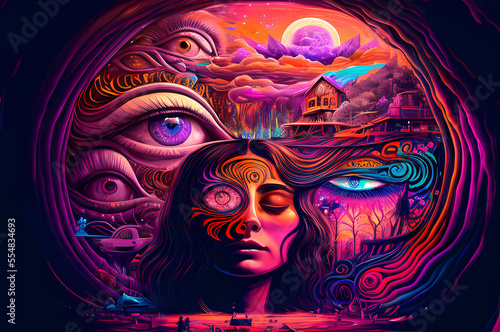 Fluorescent Dreamy Mystical colorful glowing fantasy world Imagination of start of mind
