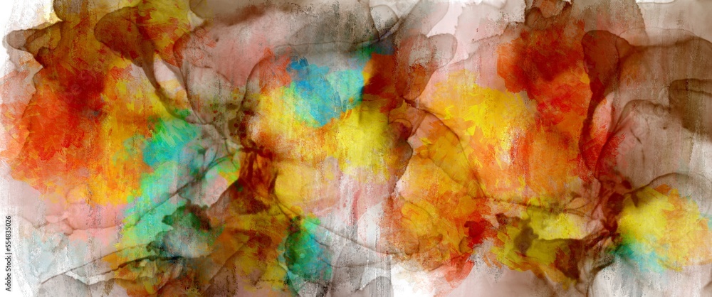 abstract background with yellow and orange accent, made by watercolour multicolor brush strokes, contemporary art design 