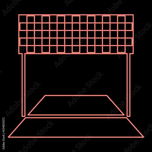 Neon finish concept Maraphon line racing panorama road red color vector illustration image flat style