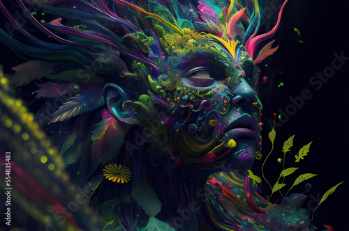 Fluorescent Dreamy Mystical colorful glowing fantasy world Imagination of start of mind